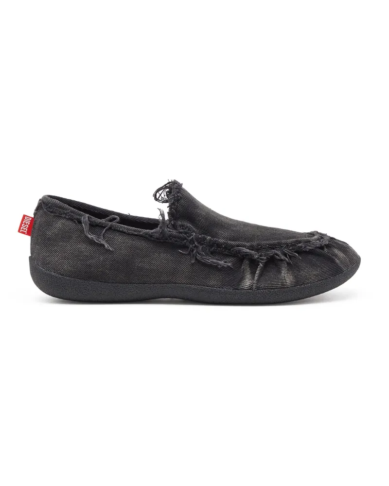 Diesel D-Shock-Loafer aus Denim in vielgetragener Optik - Mules - Herren - Schwarz Schwarz