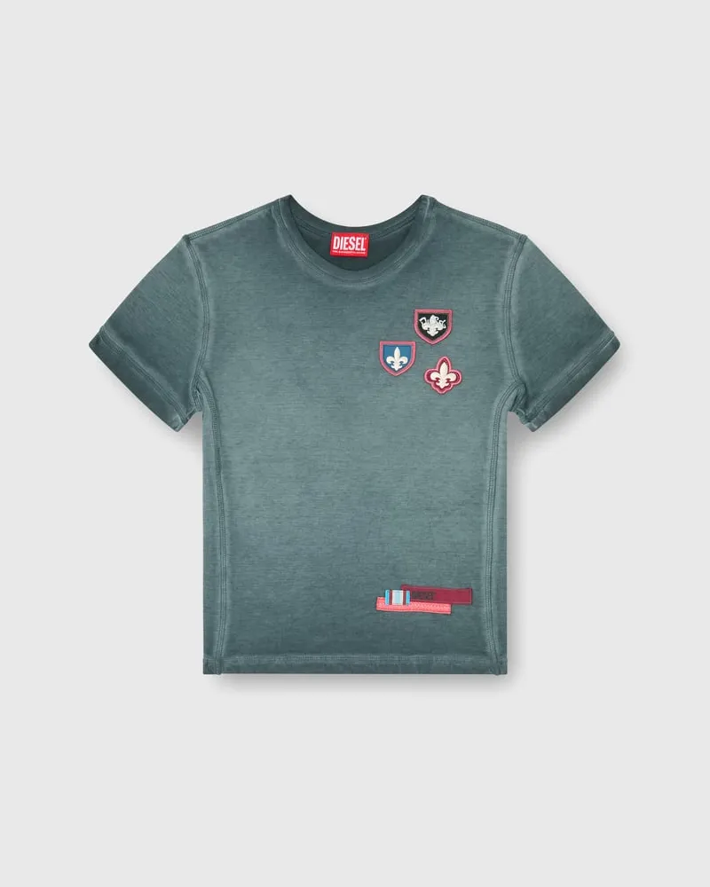 Diesel T-Shirt mit Patches und Mikrowaffel-Seiten - T-Shirts - Damen - Grün Grün