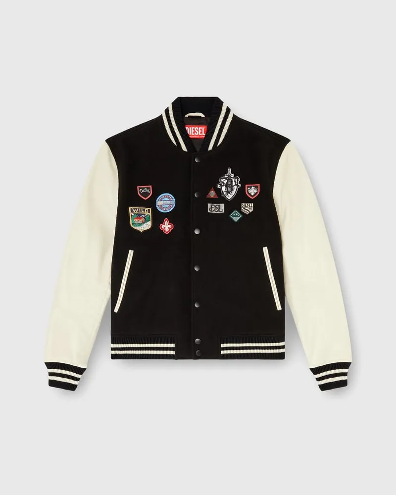 Diesel Bomberjacke aus Wolle und Leder mit Patches - Lederjacken - Herren - Bunt Bunt