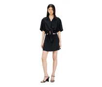 Mini-Kleid aus Leinenmischung mit Taillenknoten - Kleider - Damen - Schwarz