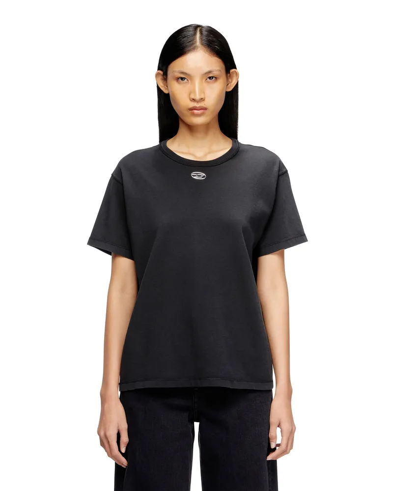 Diesel Baumwoll-T-Shirt mit metallischem Oval D - T-Shirts - Damen - Schwarz Schwarz