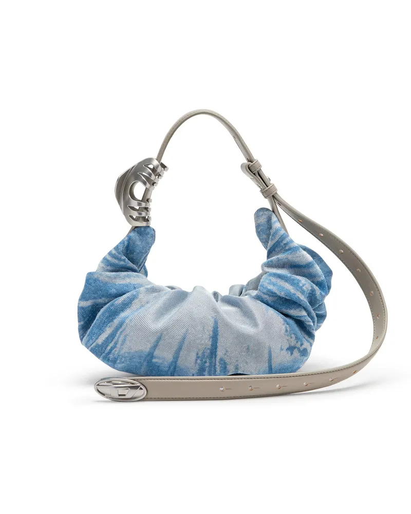 Diesel Grab-D-Scrunched Hobo-Tasche aus Satin-Denim - Schultertaschen - Damen - Blau Blau