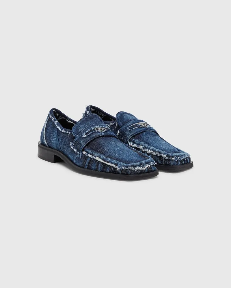 Diesel D-Amber - Penny Loafer aus ausgefranstem Denim - Mokassins und Mules - Herren - Blau Blau