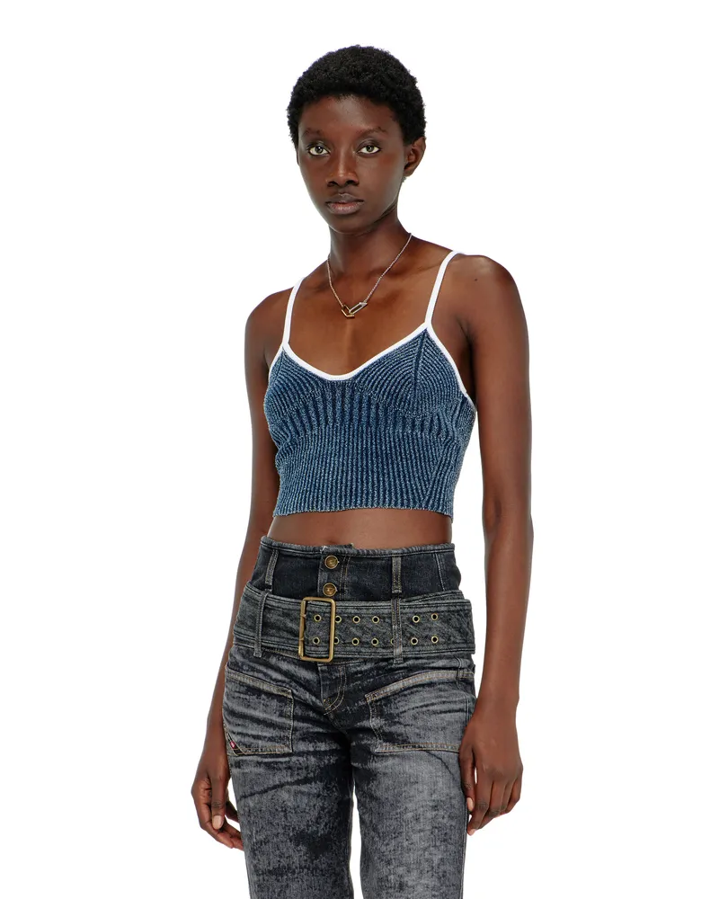 Diesel Crop-Top aus indigo bouclé Rippstrick - T-Shirts - Damen - Bunt Bunt