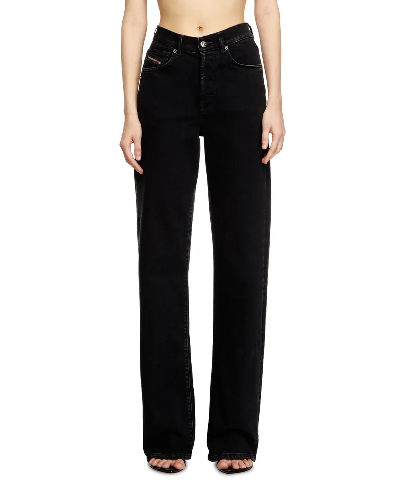Diesel Regular Jeans High Waist 1971 D-Sent, Schwarz/Dunkelgrau, Knopfverschluss Schwarz