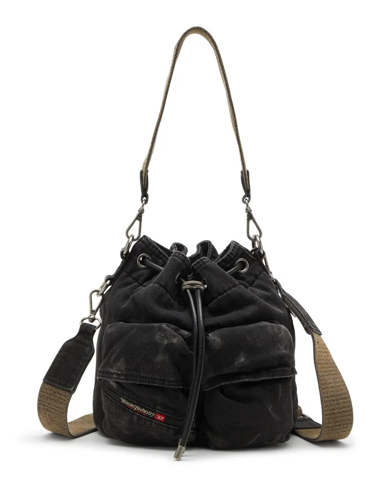 Diesel Multi-Pkts-Multipocket-Beuteltasche aus gewaschenem Denim - Schultertaschen - Unisex - Schwarz Schwarz