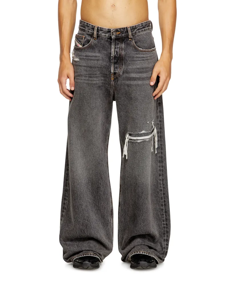 Diesel Relaxed Jeans Low Waist D-Rise, Schwarz/Dunkelgrau, Knopfverschluss Schwarz