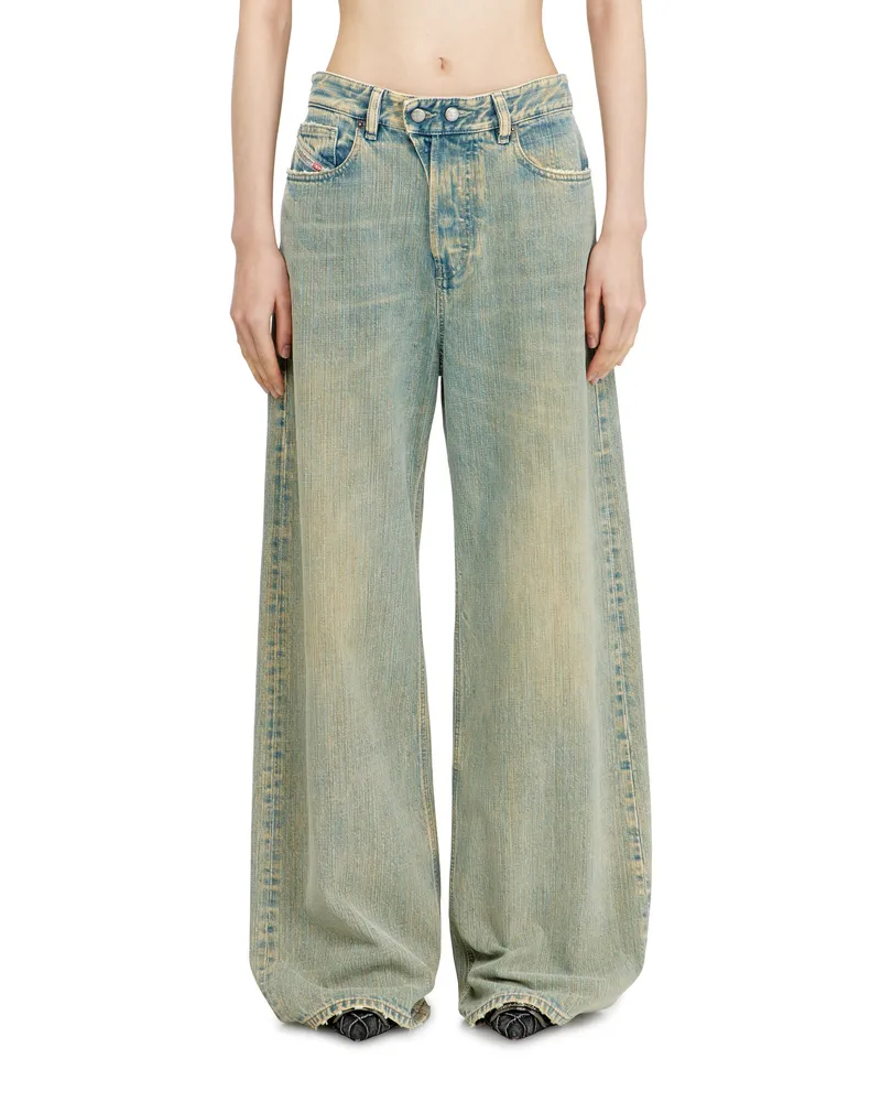 Diesel Relaxed Jeans Low Waist 1996 D-Sire, Mittelblau, Knopfverschluss Blau