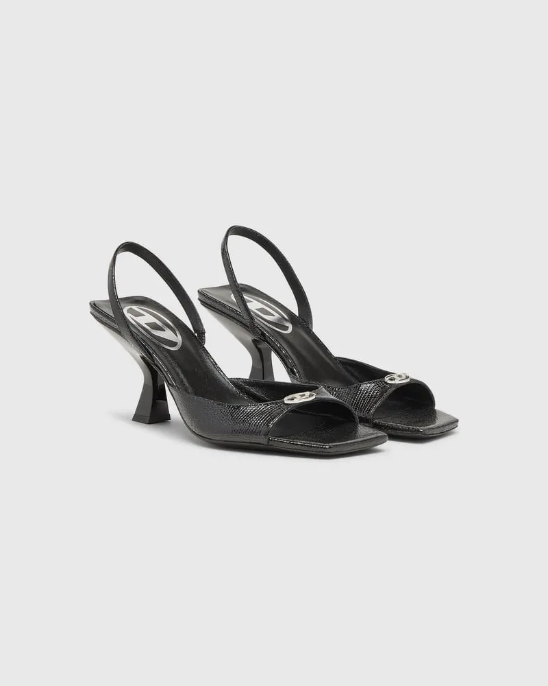 Diesel D-Amber-Slingback-Sandalen aus Leder in Eidechsen-Optik - Sandalen - Damen - Schwarz Schwarz
