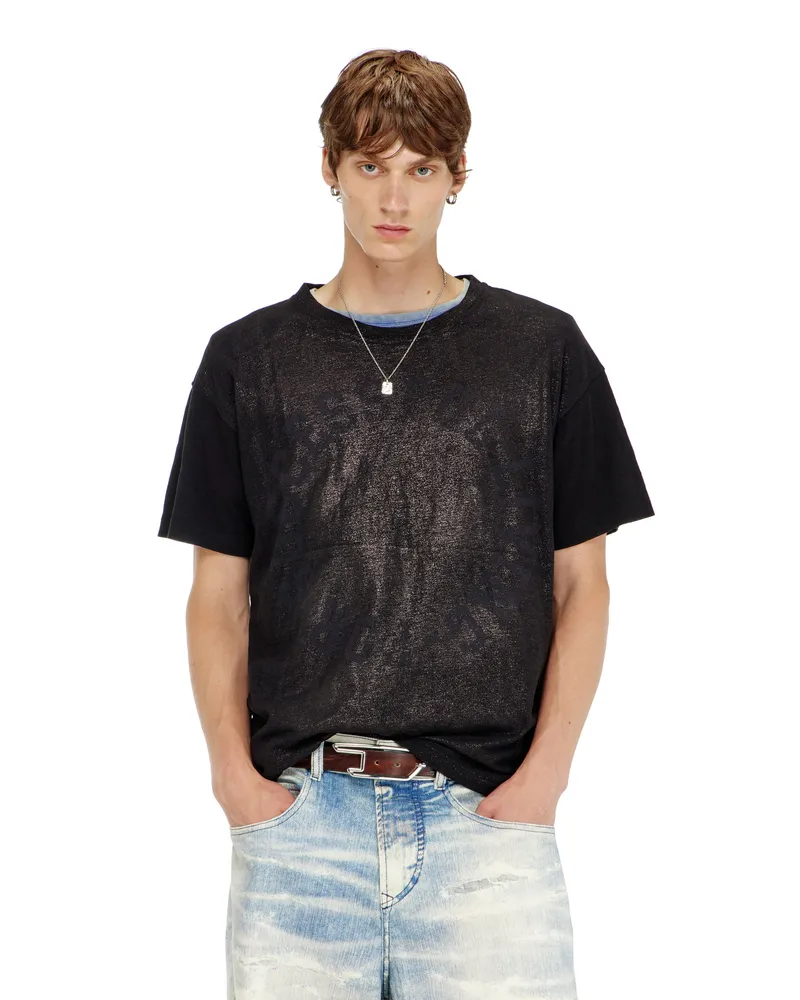 Diesel Baumwoll-T-Shirt mit Rundhalsausschnitt und Folienprint - T-Shirts - Herren - Schwarz Schwarz