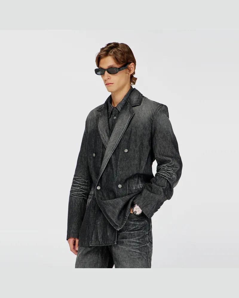 Diesel Zweireihiger Blazer aus geknittertem Denim - Denim jacken - Herren - Schwarz Schwarz