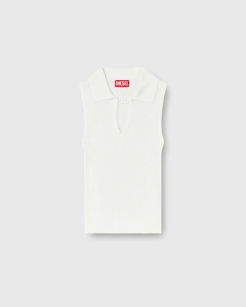 Diesel Ärmelloses Polo-Top aus Rippstrick mit Seidenmix - T-Shirts - Damen - Weiss Weiss