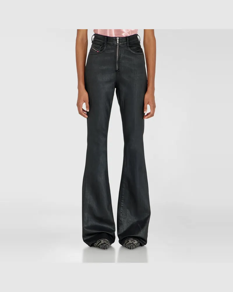 Diesel Bootcut Jeans High Waist 1973 D-Partt, Schwarz/Dunkelgrau, Reißverschluss Schwarz