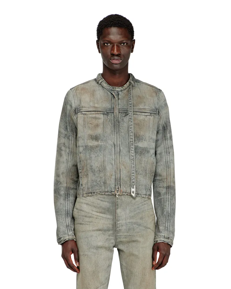 Diesel Jacke aus Baumwoll-Hanf-Satin-Denim - Denim jacken - Herren - Grau Grau