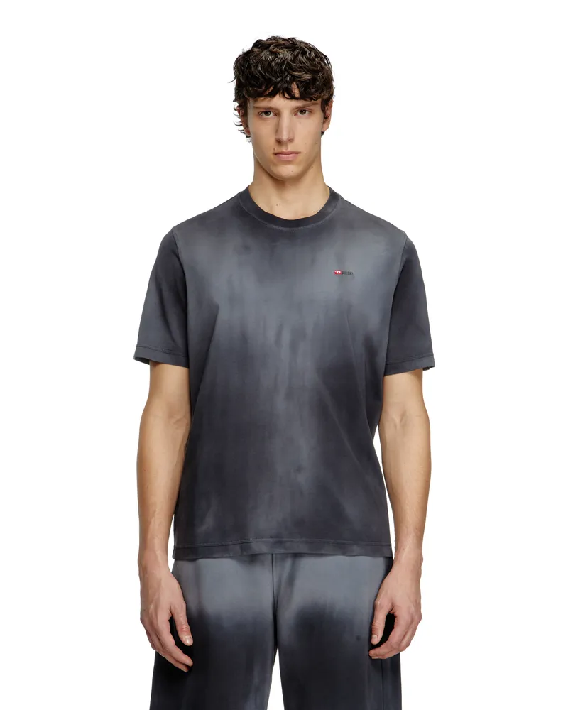 Diesel Verblasstes T-Shirt mit Mikro-Logo-Stickerei - T-Shirts - Herren - Schwarz Schwarz