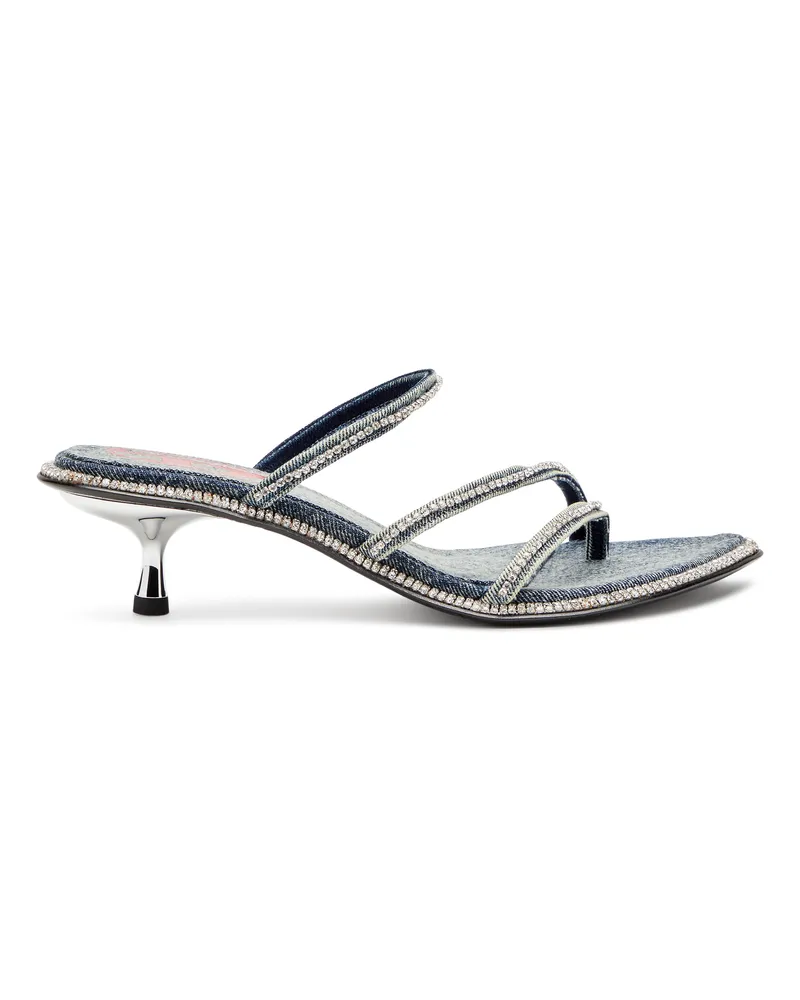 Diesel D-Havanna-Pantoletten mit Kitten-Absatz aus Denim mit Kristallsteinen - Sandalen - Damen - Blau Blau