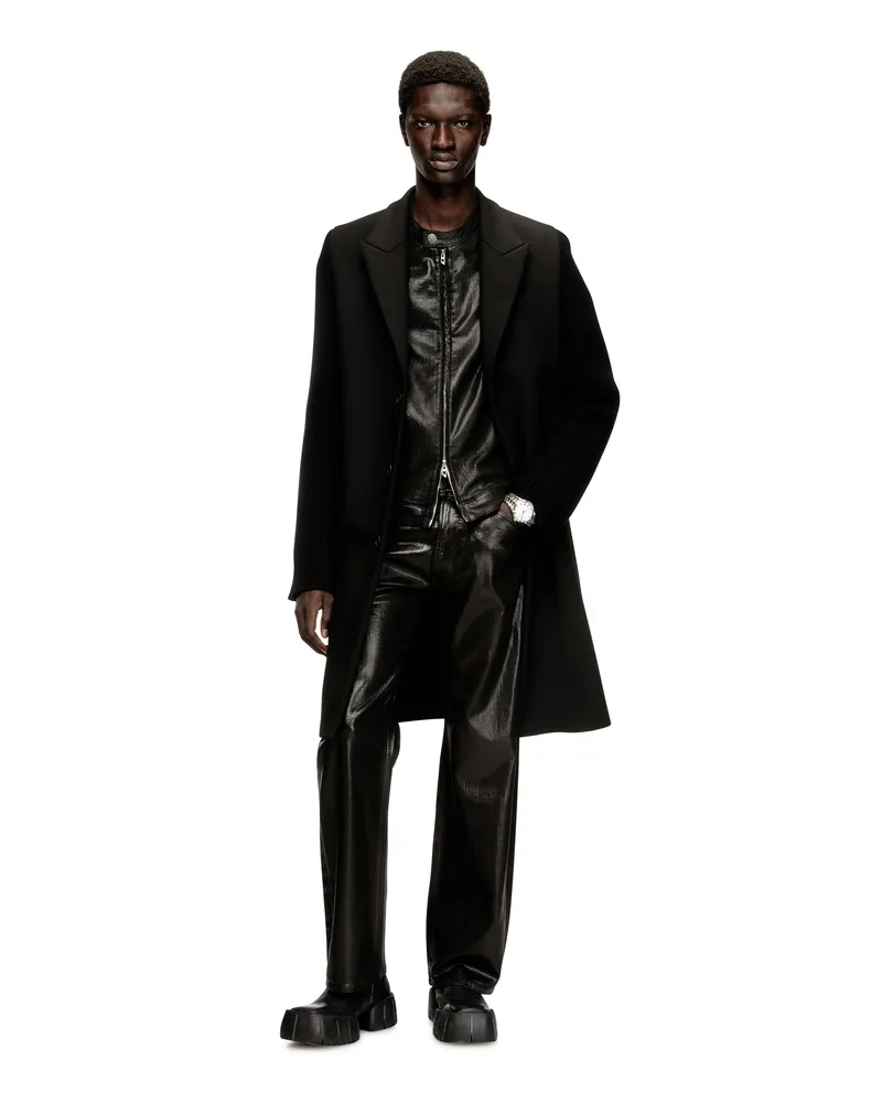 Diesel Mantel aus Schneiderstoff und Rippstrick - Winterjacken - Herren - Schwarz Schwarz