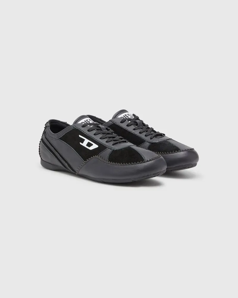 Diesel D-Mile-Flat-Sneaker aus Leder und Veloursleder - Sneakers - Damen - Schwarz Schwarz