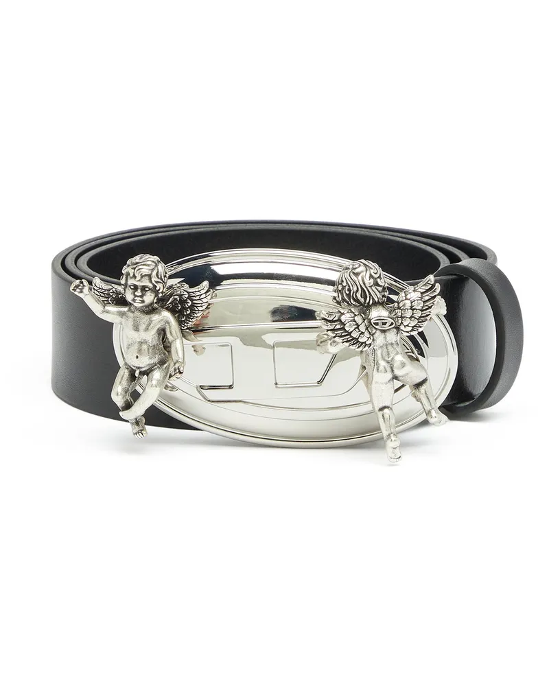 Diesel 3,5 cm Ledergürtel mit Oval D Schnalle und Cherub - Gürtel - Damen - Schwarz Schwarz
