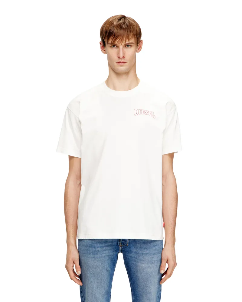 Diesel Reguläres Baumwoll-T-Shirt mit Diesel-Stickerei - T-Shirts - Herren - Weiss Weiss