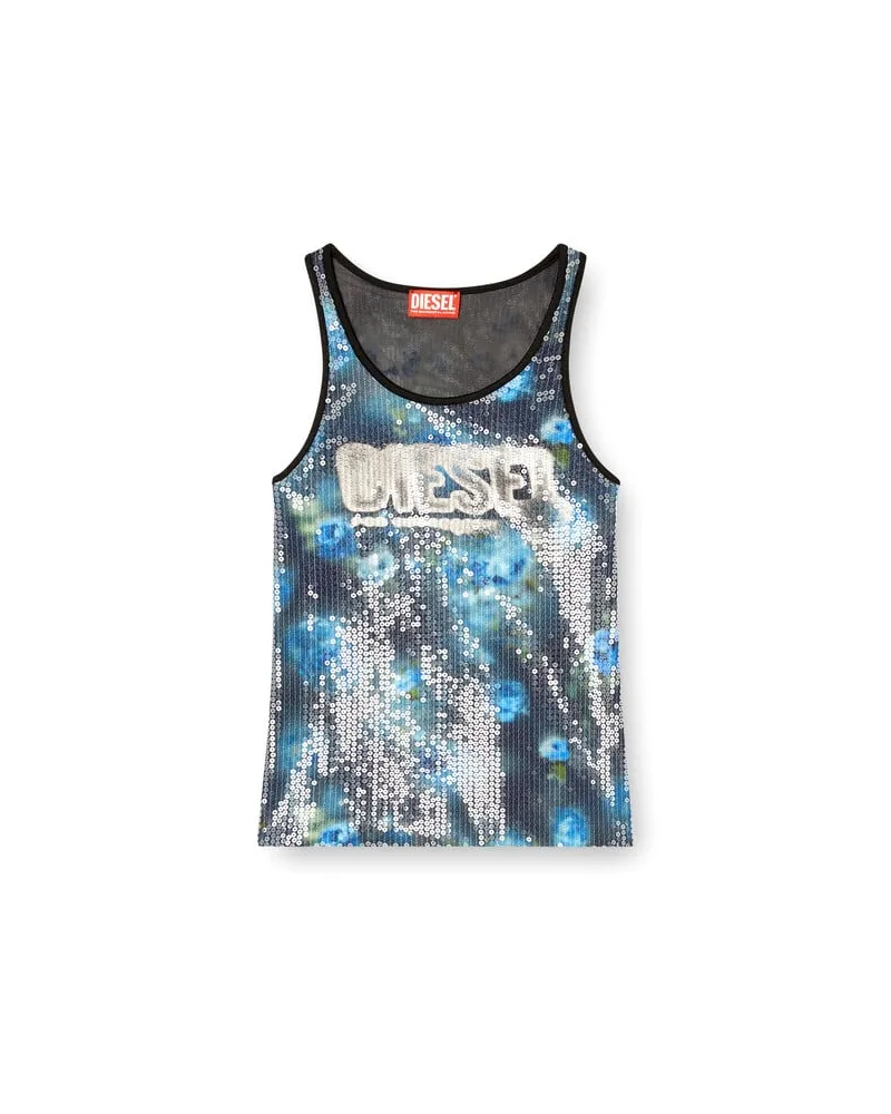 Diesel Jersey-Top mit Blumenmuster und Pailletten - T-Shirts - Damen - Blau Blau