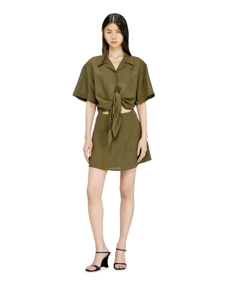Diesel Mini-Kleid aus Leinenmischung mit Taillenknoten - Kleider - Damen - Grün Grün