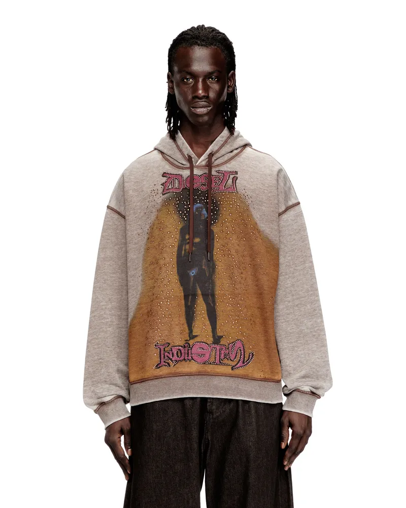 Diesel Hoodie mit Druck und Nieten - Sweatshirts - Herren - Braun Braun