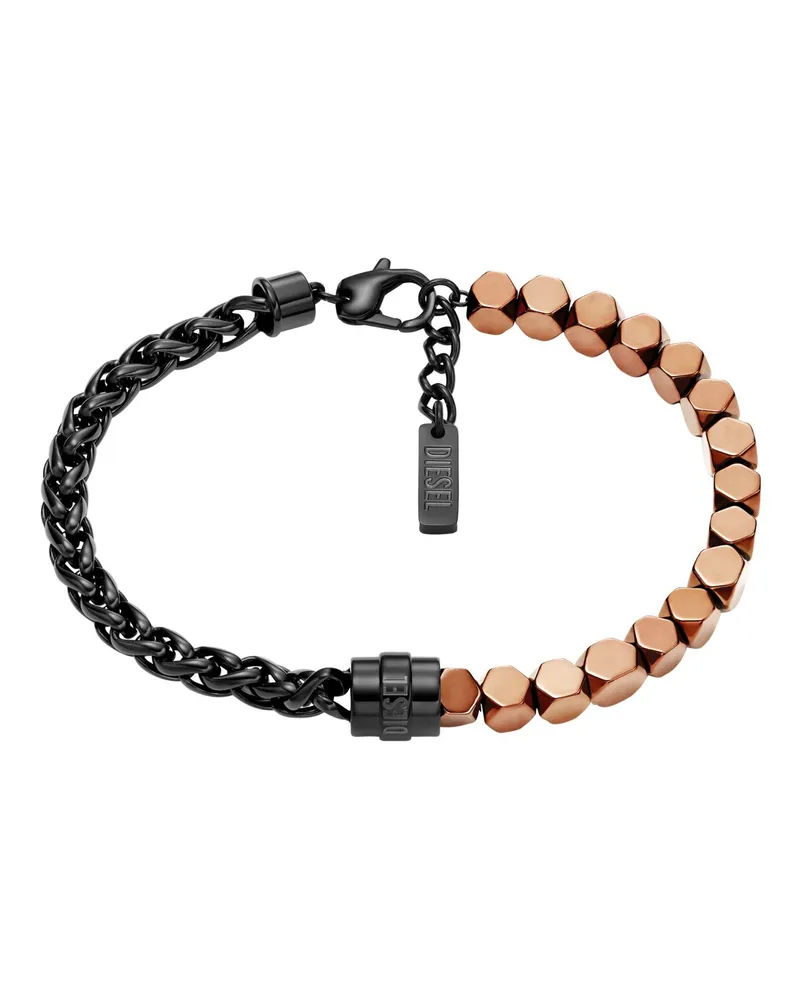 Diesel Armband mit Perlen aus Edelstahl und Hämatit - Armbänder - Unisex - Schwarz Schwarz