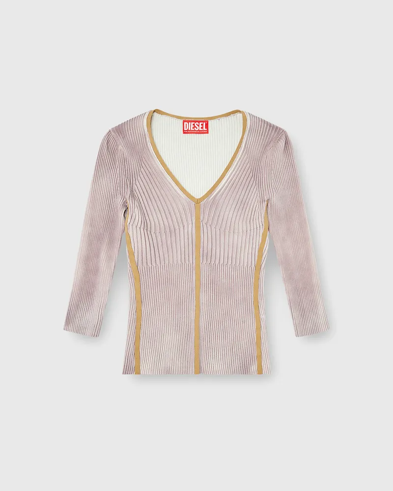 Diesel Gerippter V-Ausschnitt-Pullover mit kontrastierenden Streifen - T-Shirts - Damen - Violett Violett