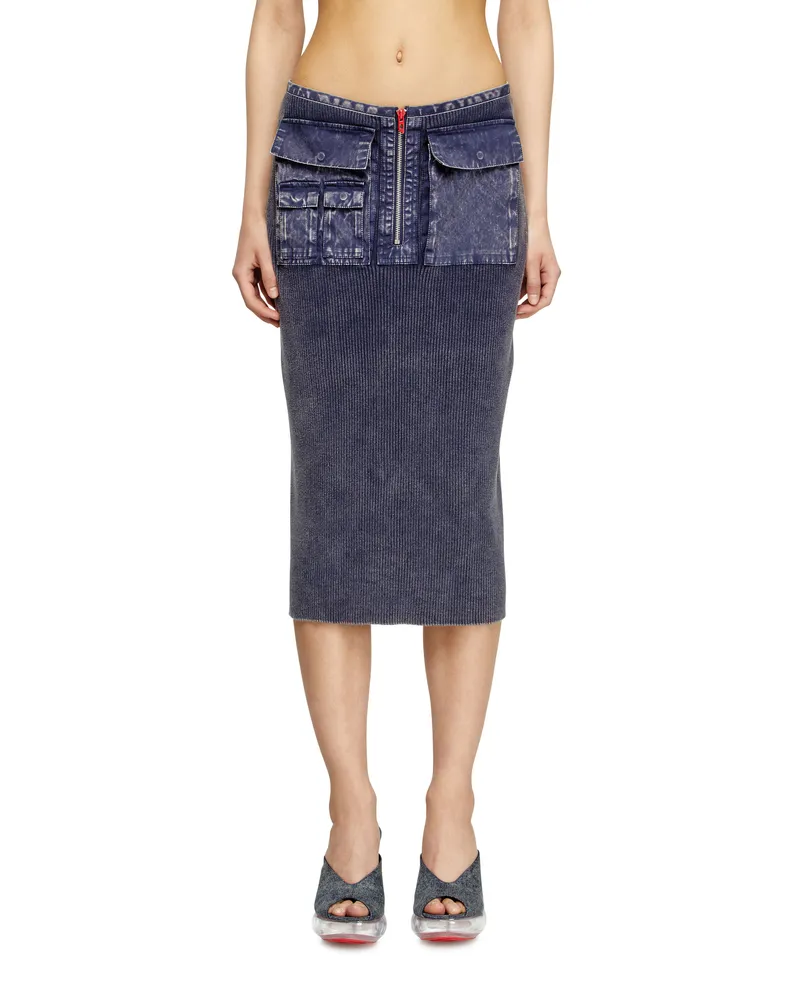 Diesel Midirock aus Strick mit Cargotaschen aus Denim - Röcke - Damen - Blau Blau
