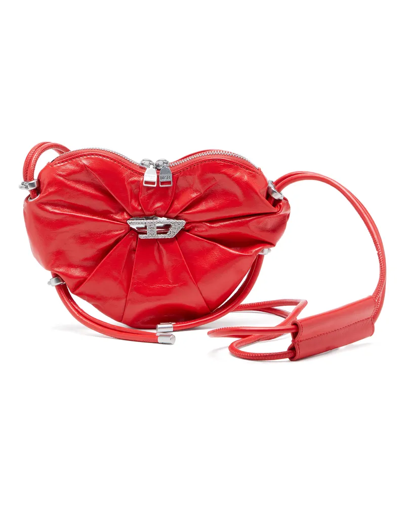 Diesel Scrunch-D-Heart Schultertasche aus geknautschtem Leder - Schultertaschen - Damen - Rot Rot