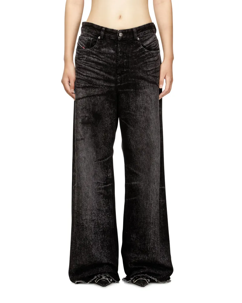 Diesel Relaxed Jeans Low Waist 1996 D-Sire, Schwarz/Dunkelgrau, Knopfverschluss Schwarz