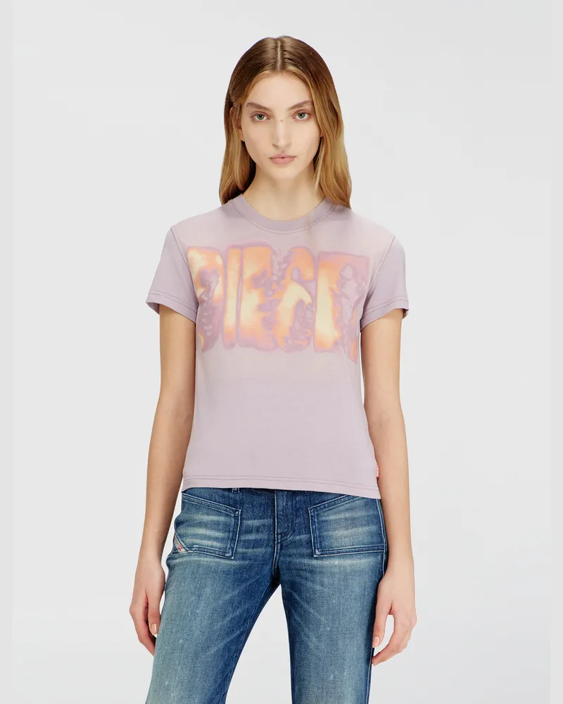 Diesel Schmales Jersey-T-Shirt mit Grafikdruck - T-Shirts - Damen - Violett Violett
