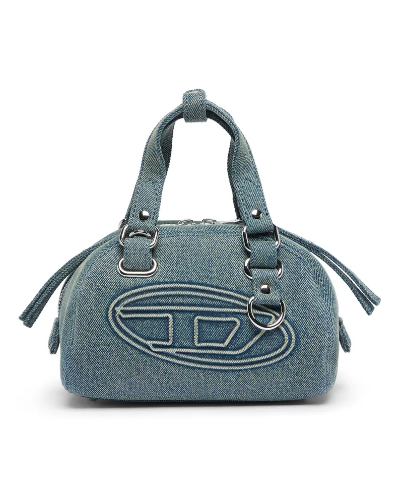 Diesel 1DR Dome-Kleine-Bowlingtasche aus Denim mit Oval D Logo - Schultertaschen - Unisex - Blau Blau