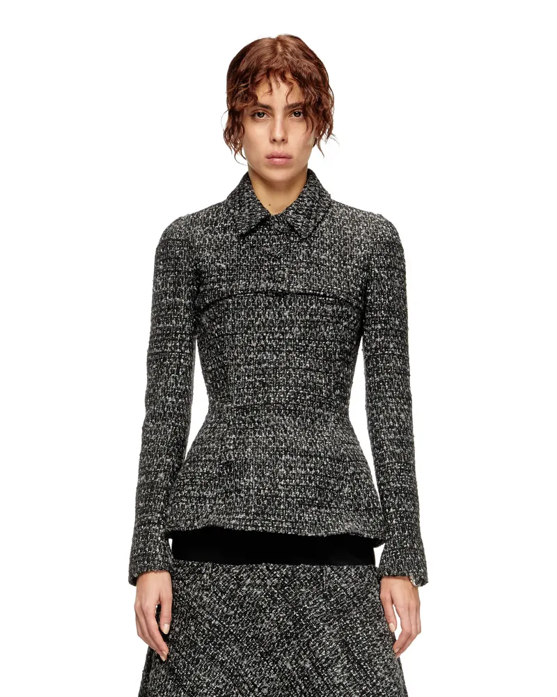 Diesel Bouclé-Jacke mit ultra-verkürztem Saum - Jacken - Damen - Schwarz Schwarz