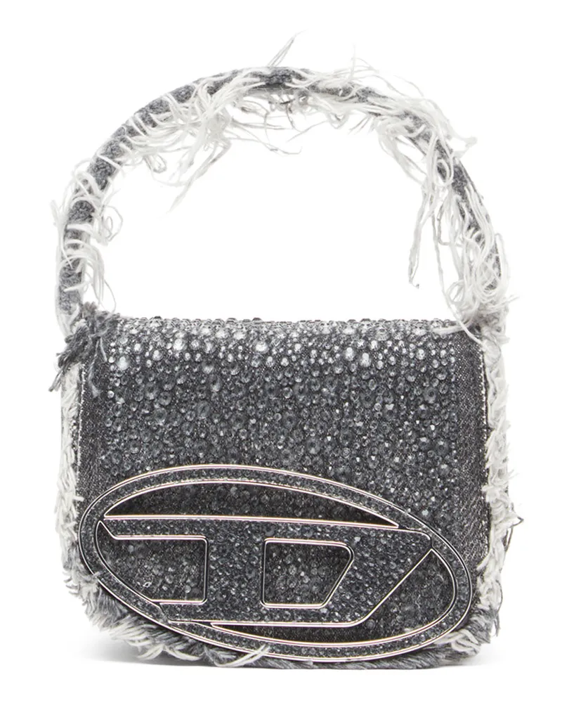 Diesel 1DR XS-Ikonische Mini-Tasche aus Denim mit Strass - Schultertaschen - Damen - Schwarz Schwarz