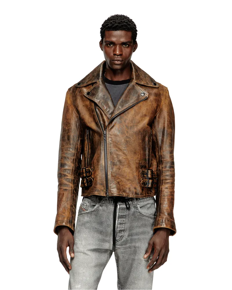 Diesel Bikerjacke aus behandeltem Leder - Lederjacken - Herren - Braun Braun