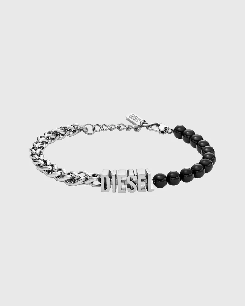 Diesel Gliederarmband mit schwarzen Achatperlen - Armbänder - Unisex - Silber Silber
