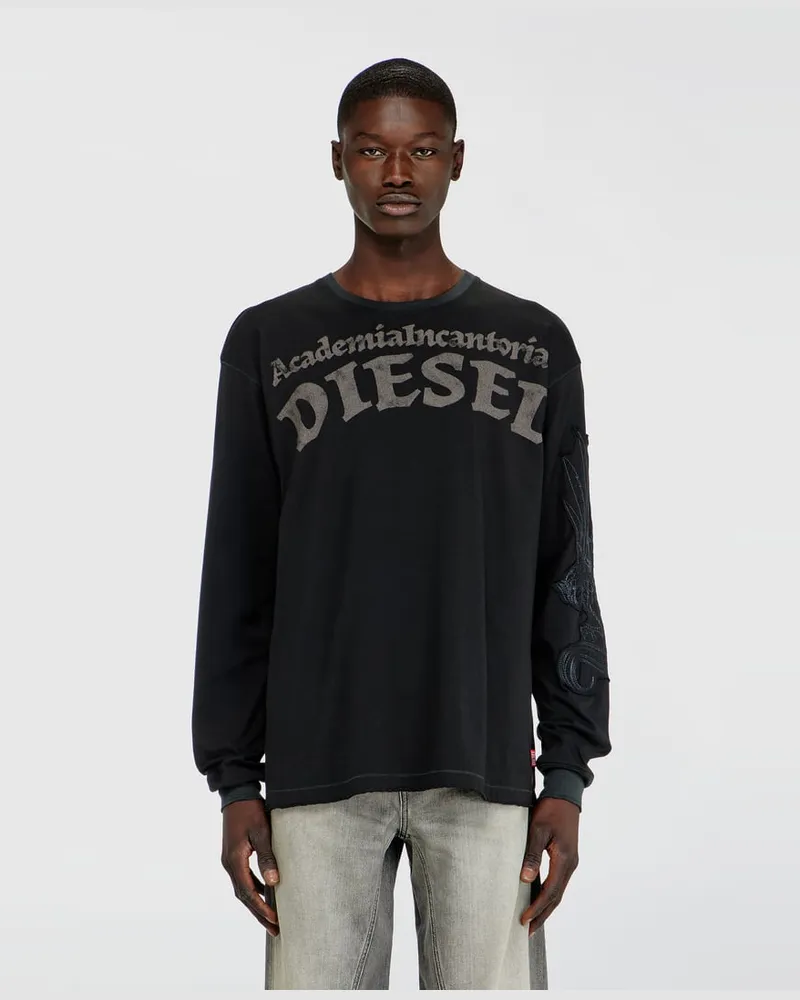 Diesel Langarm-T-Shirt mit Prints und Patches - T-Shirts - Herren - Schwarz Schwarz