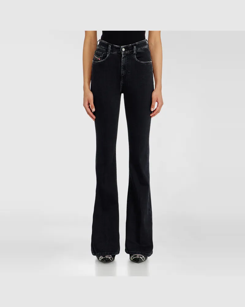 Diesel Bootcut Jeans High Waist 1973 D-Partt, Schwarz/Dunkelgrau, Reißverschluss Schwarz