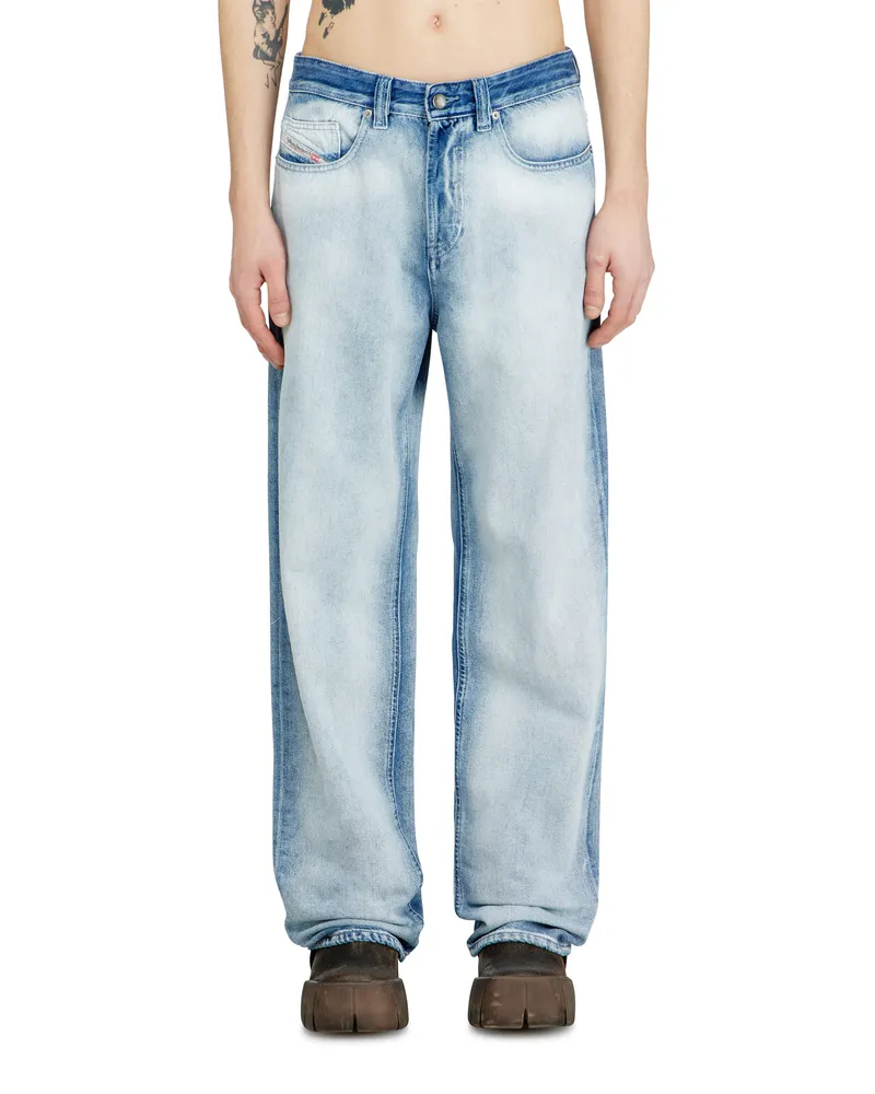 Diesel Relaxed Jeans Low Waist 2001 D-Macro, Hellblau, Knopfverschluss Blau
