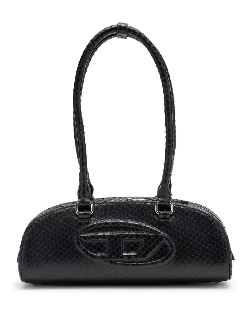 Diesel 1DR Dome-Langgezogene Bowlingtasche aus strukturiertem Leder - Schultertaschen - Damen - Schwarz Schwarz