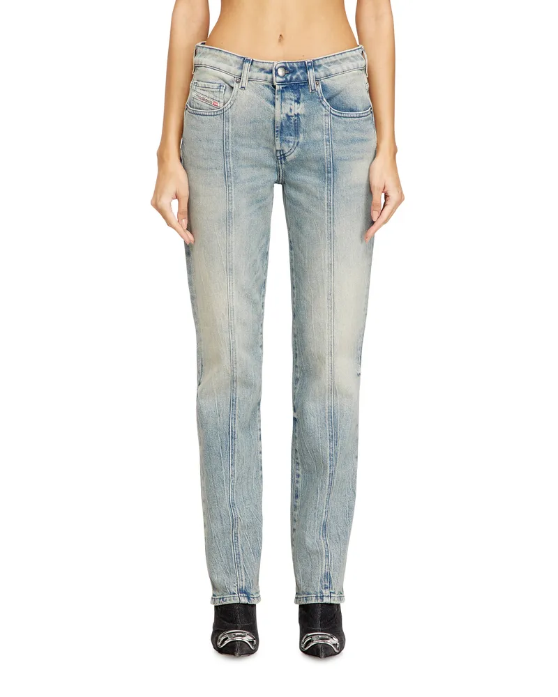 Diesel Regular Jeans Low Waist 1989 D-Mine, Hellblau, Knopfverschluss Blau