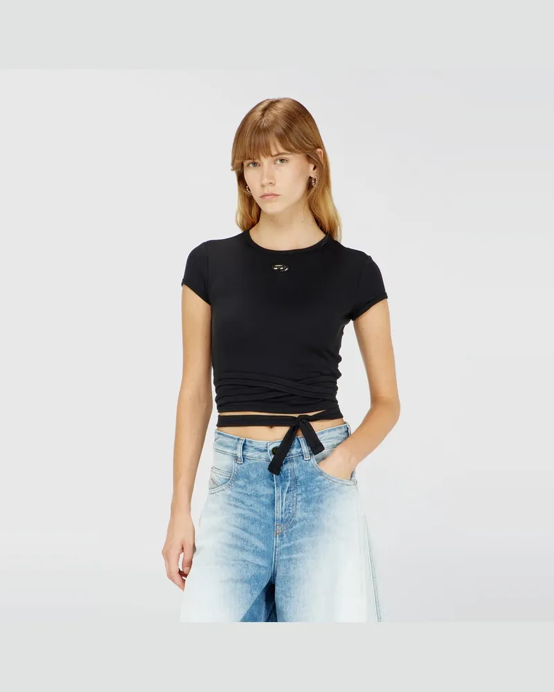 Diesel Geripptes Top mit Wickelschnüren - T-Shirts - Damen - Schwarz Schwarz