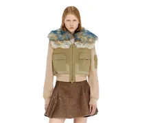 Bomberjacke mit Rippstrick- und Plüschbesatz - Jacken - Damen - Beige