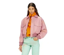 Aviator-Jacke aus behandeltem Leder - Lederjacken - Damen - Rosa