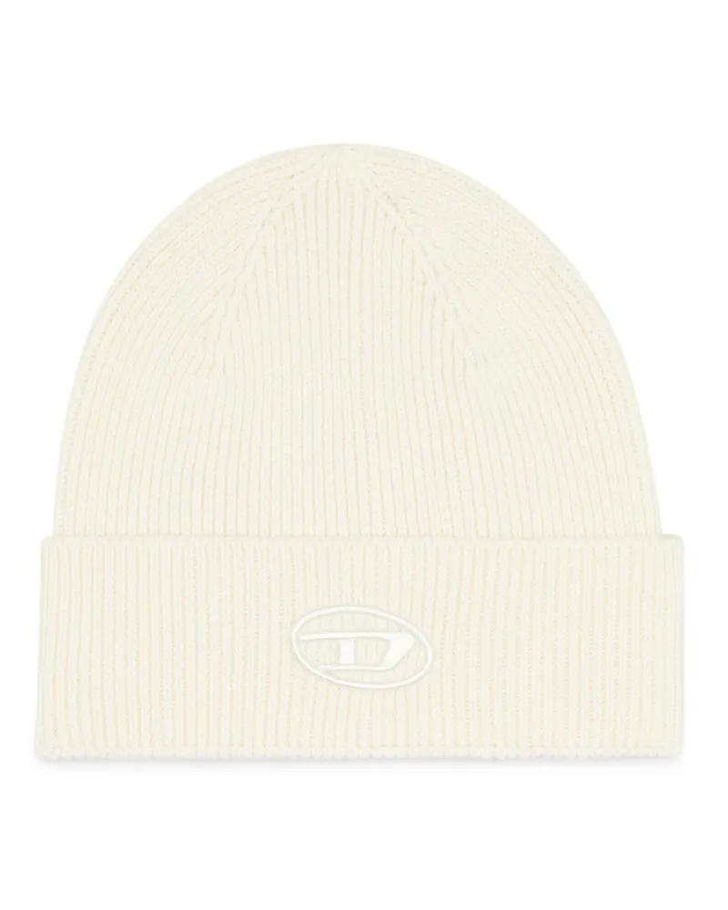 Diesel Gerippte Beanie-Mütze mit D-Stickerei - Mützen - Unisex - Weiss Weiss