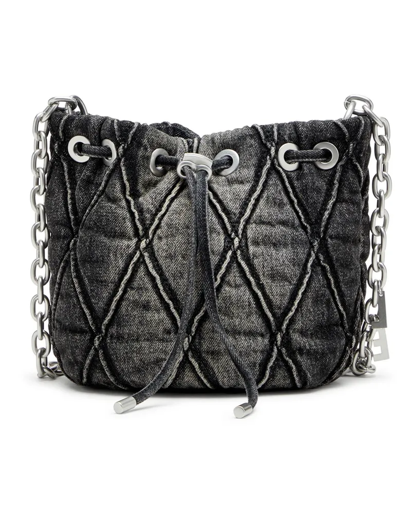 Diesel Charm-D S-Mini-Beuteltasche aus behandeltem, gestepptem Denim - Schultertaschen - Damen - Schwarz Schwarz