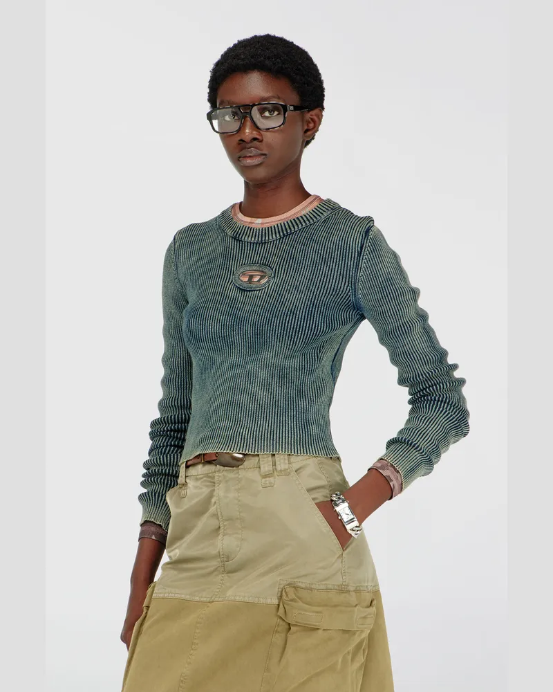 Diesel Top aus Rippstrick mit Oval D - Oberteile - Damen - Blau Blau