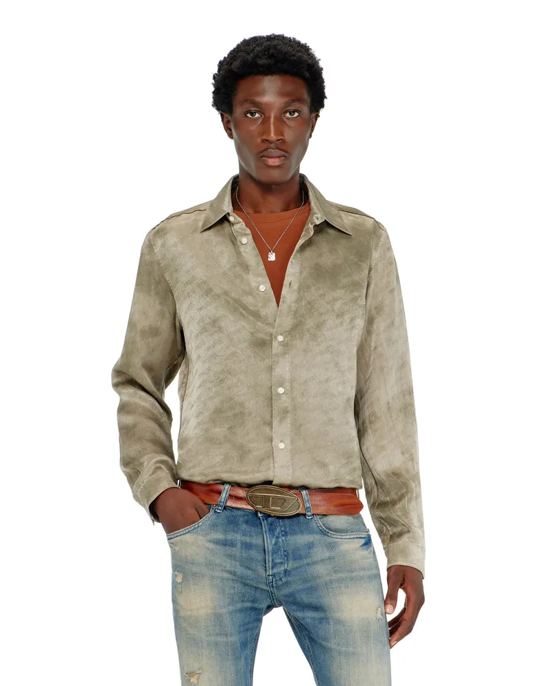 Diesel Shirt aus logo-jacquard-crinkled satin - Hemden - Herren - Braun Braun